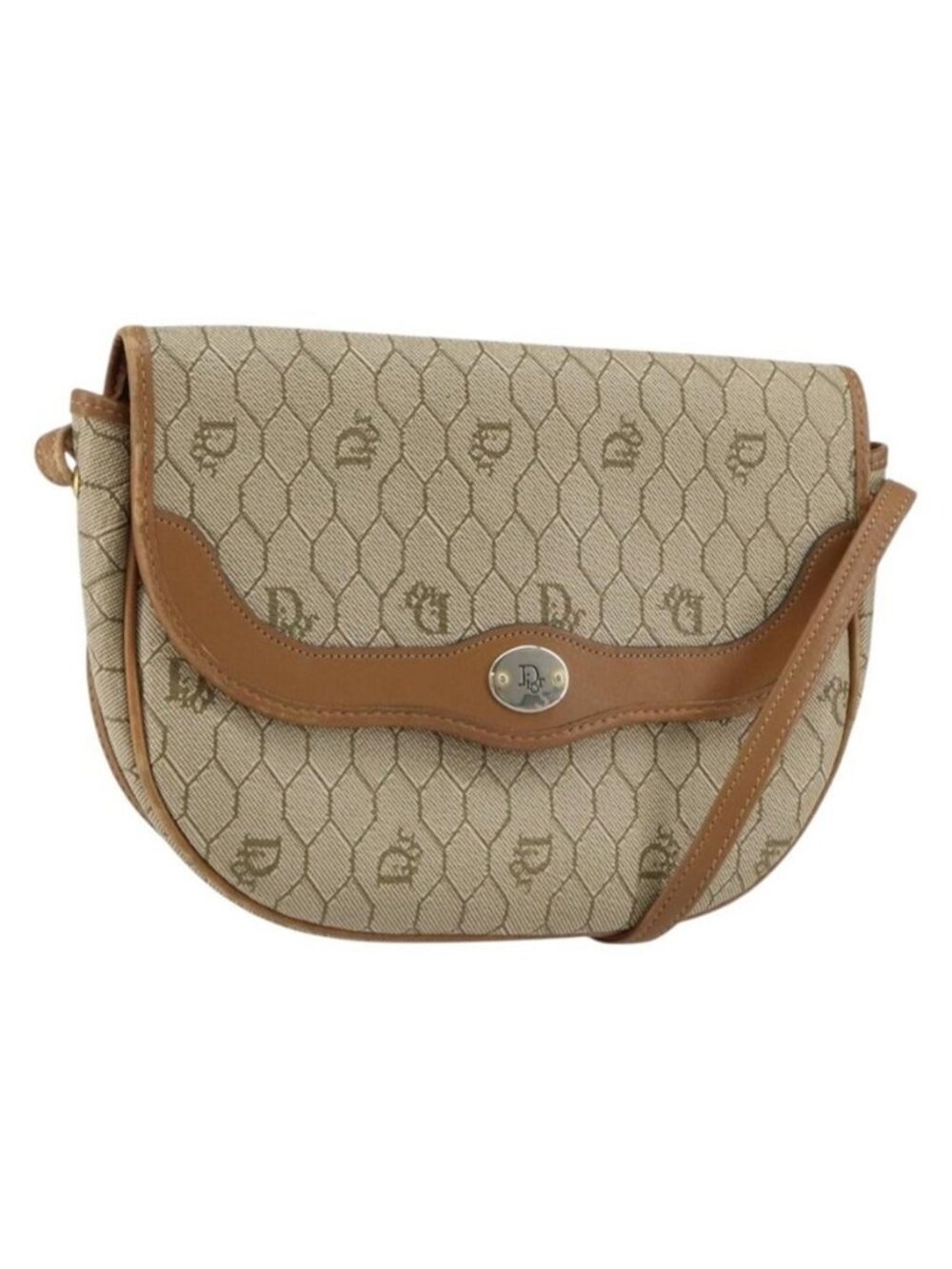Authentic Christian Dior Honeycomb Canvas Shoulder Bag PVC Beige Gold
